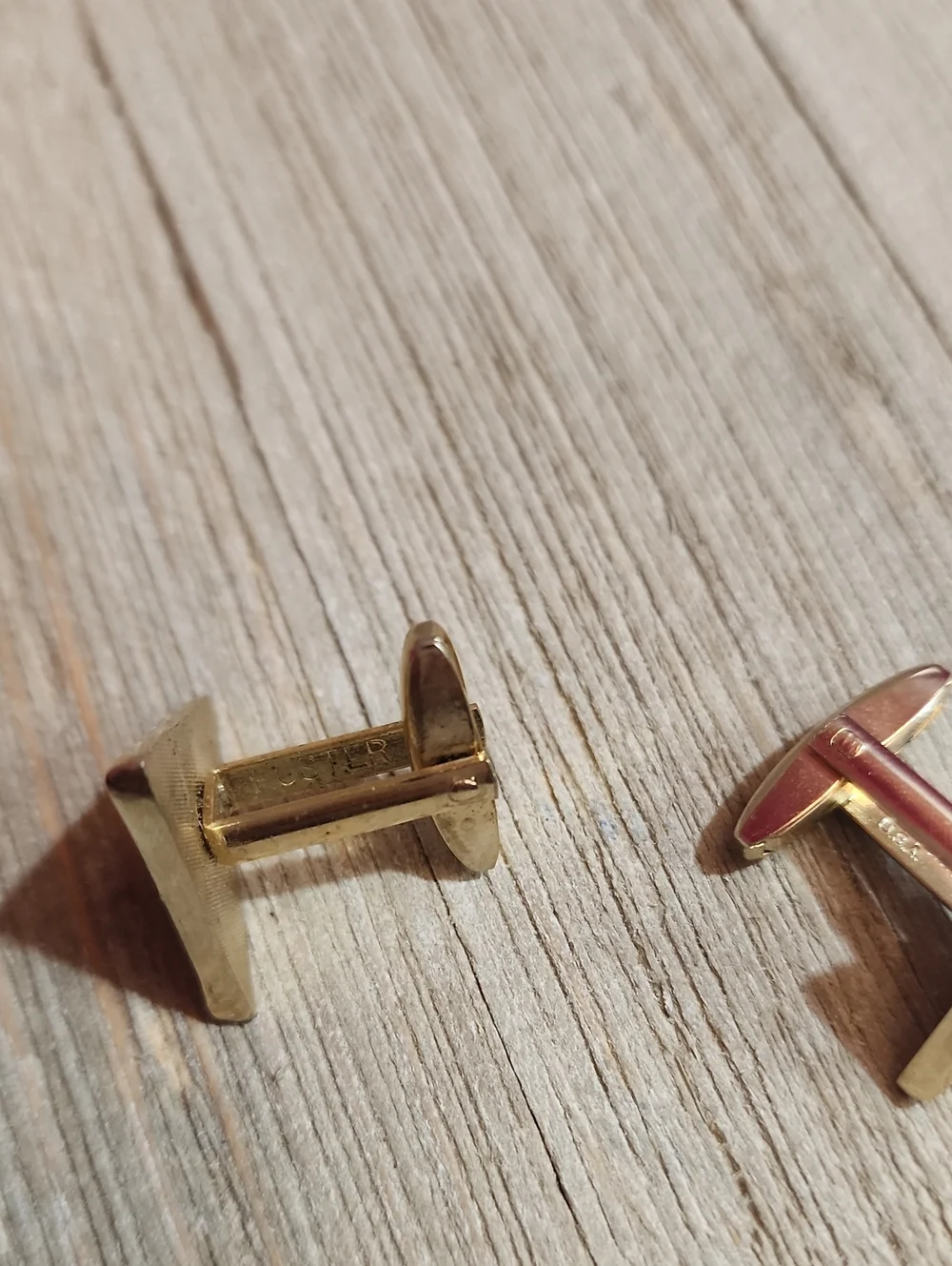 Vintage Foster Gold Pyramid Cufflinks with Garnet Accent